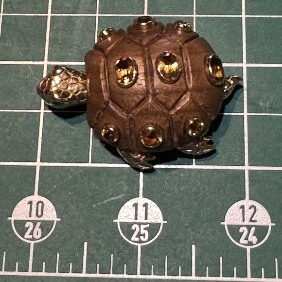 Vintage 14K Gold Turtle Brooch With Citrine Accents Petrified Wood Shell 2" X 1 - Picture 8 of 8